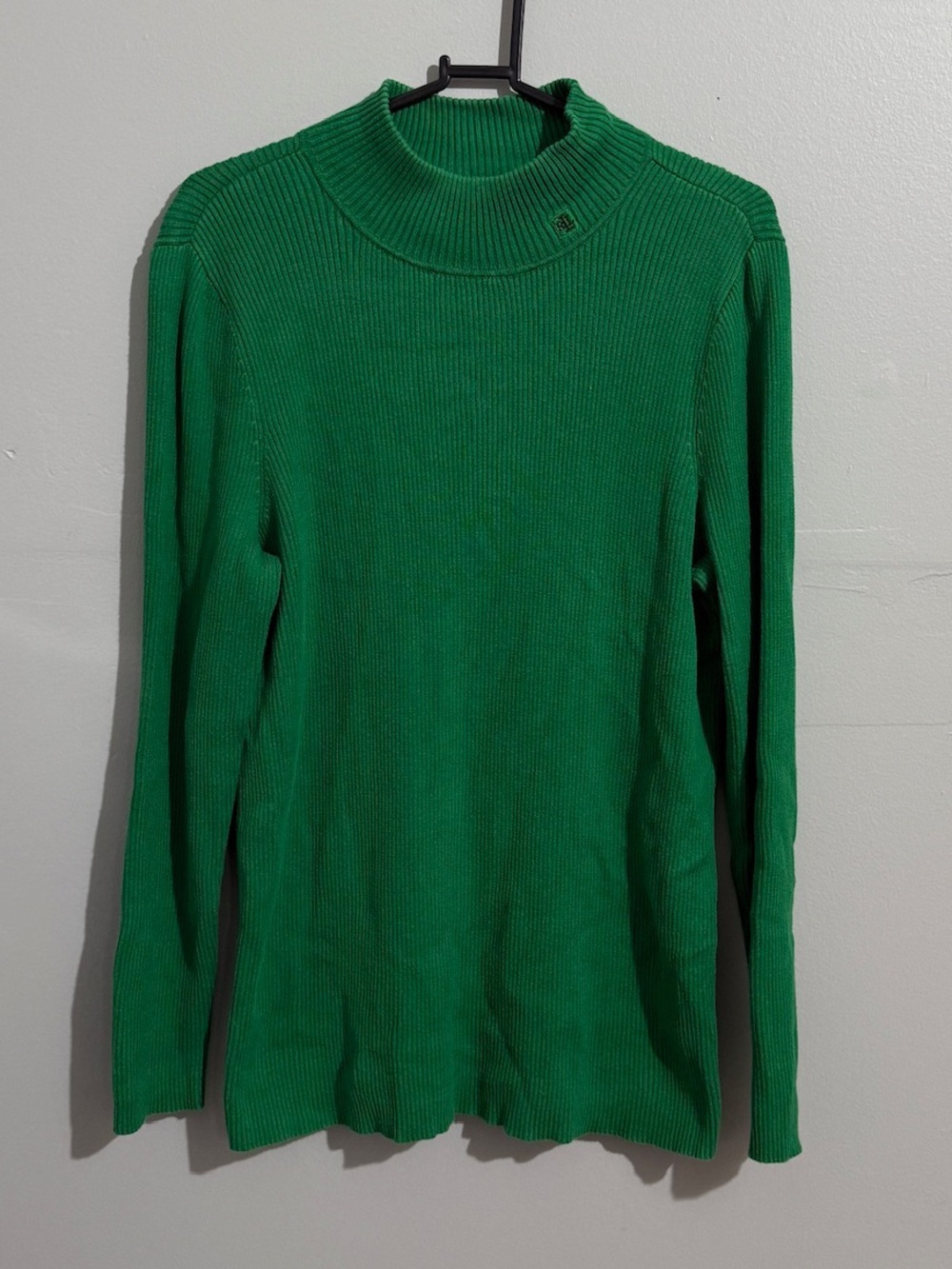 Lauren Ralph Lauren Sweater Womens 1X Kelly Green Ribbed Mock Neck Old Money